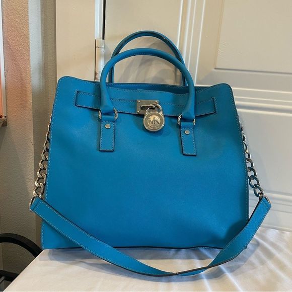 Michael Kors Signature Hamilton Blue North South Satchel - Picture 9 of 11